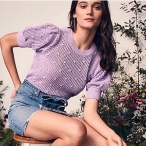 NWOT  Anthro/Happy X Nature By Kate Hudson Lilac Open Knit Sweater Size L